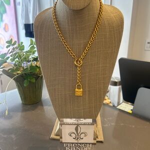 French Kande 24K Gold Clad Padlock Charm Chain Necklace - Women Jewelry